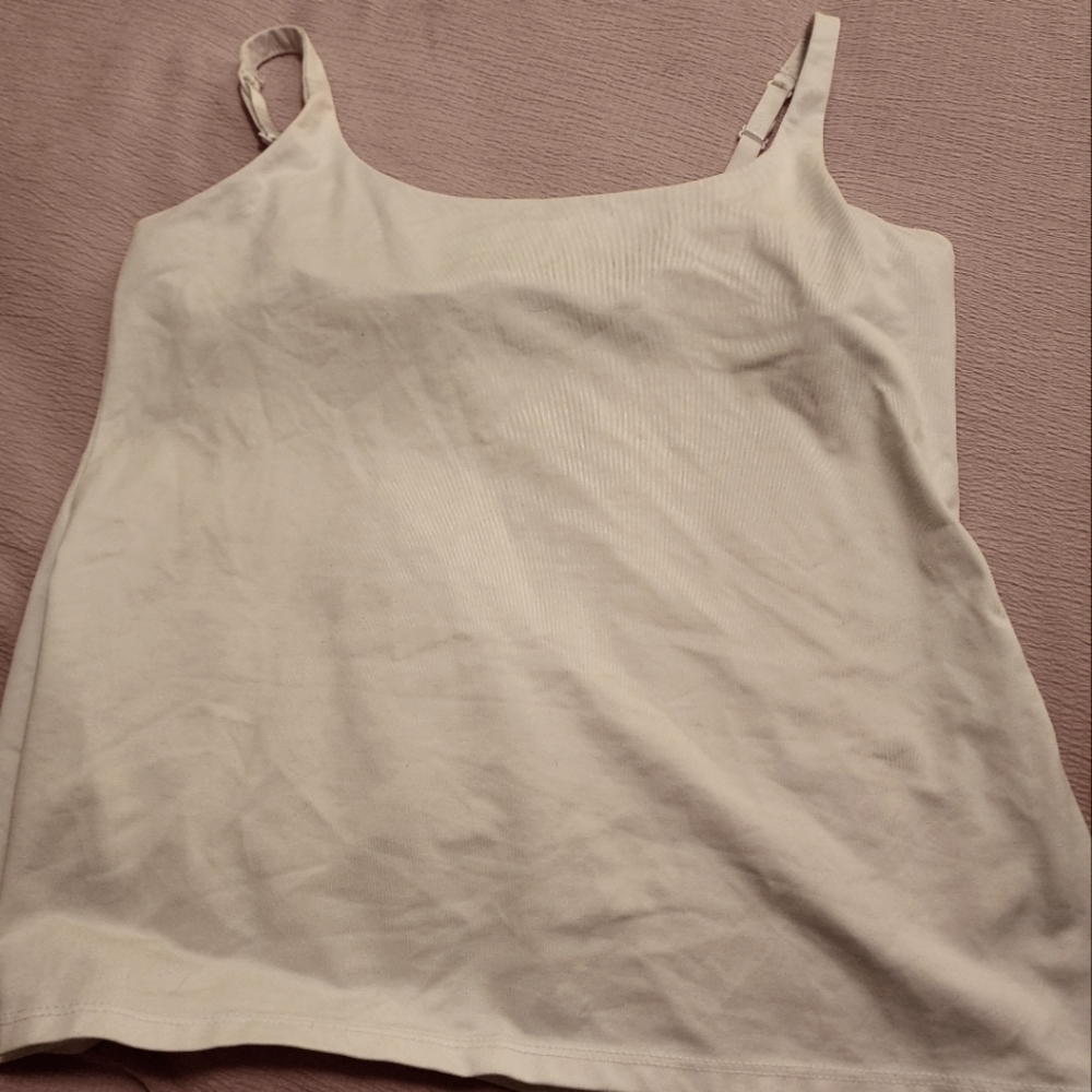 White Cami with built-in bra.  I have two exact ones.